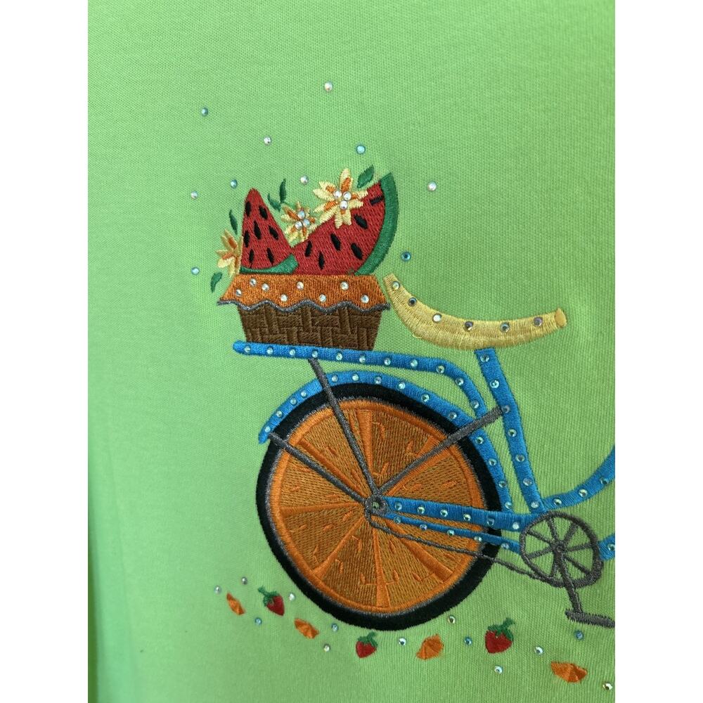Quacker Factory Fruit Bicycle Rhinestone Tee Large - Picture 5 of 13
